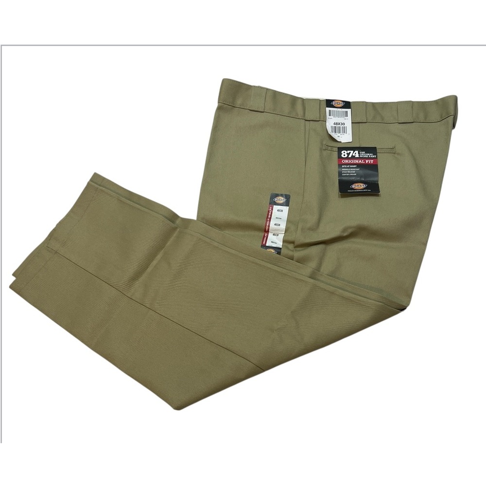 Dickies 874 Original Fit Work Pant Men 48x30 Khaki Trousers Wrinkle/Stain Resist